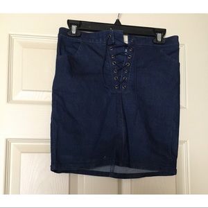 Forever 21 Lace Up Body Con Denim Skirt